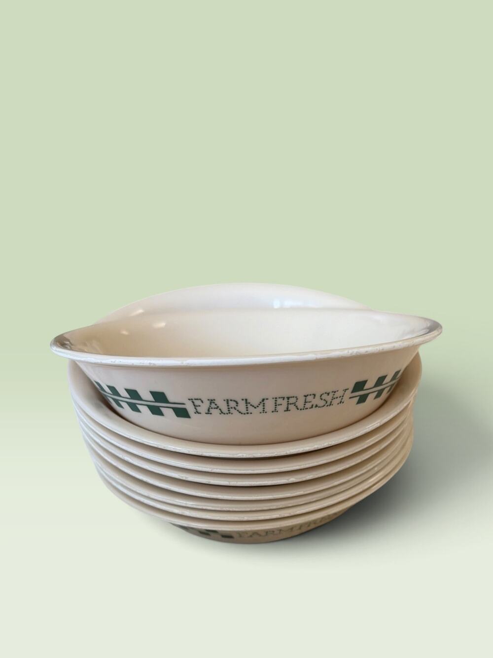 Vtg Corelle Farm Fresh Cereal Bowls 6.25" Set of 8 Corning Sandstone Green Check